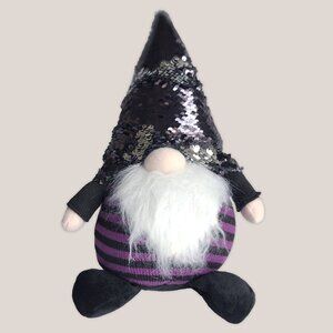 Halloween Sequin Gnome with Purple and Black Stripes | Holiday Decor Plush